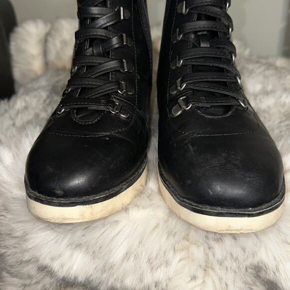 MIA Makayla Combat Bootie with Fur Wedge Heel Women’s Sz 7.5 Black - Picture 7 of 9